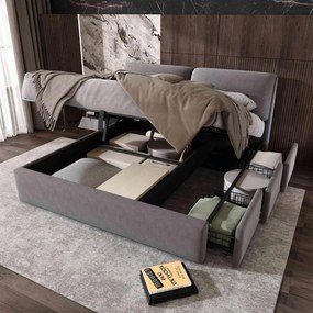 Franciaágy Hidraulikus kárpitozott ágy 3 fiókkal 160x200 szürke