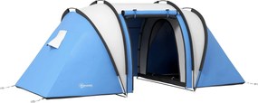Outsunny 4-5 Fős Kempingtábori Sátor, Enyhén Vízálló, Családi Sátor 2 Szobával, Oldalsó Ajtó Ablakkal, 3000 mm Esővédelmi Oszloppal, Alagútsátor Kempi