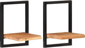 vidaXL 2 darab tömör akácfa és acél falipolc 25 x 25 x 35 cm