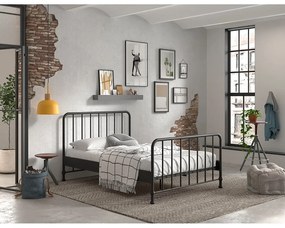 Fekete fém egyszemélyes ágy ágyráccsal 140x200 cm BRONXX – Vipack