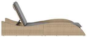 Bézs polyrattan napozóágy párnával 60x205x73 cm