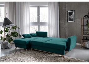 Türkiz kinyitható-tárolóhelyes sarokkanapé (bal oldali-heverő résszel) Scandic Lagom – Miuform