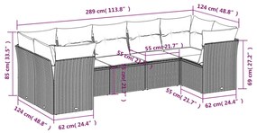 7 részes világosszürke polyrattan kerti ülőgarnitúra párnákkal