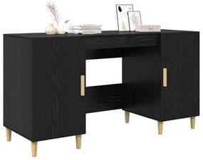 vidaXL Asztal polcokkal ajtóval Fekete tölgy 140 x 50 x 75 cm Faanyag