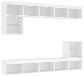 8 darab fehér szerelt fa fali TV-bútor LED-del