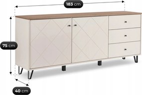 Komoda BACARDI 183 cm Kaszmir/Dąb Castello