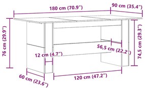 kézműves tölgy színű szerelt fa étkezőasztal 180x90x76 cm