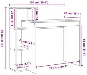 Asztal polcokkal kézműves tölgy 100 x 40 x 90 cm Faanyag