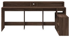 barna tölgy színű szerelt fa íróasztal LED-ekkel 200x104x91 cm