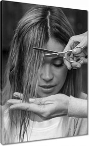 Vászonkép 50x70 Női hajvágás Fodrász olló Fodrászat