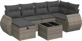 vidaXL 7 részes szürke polyrattan kerti ülőgarnitúra párnákkal