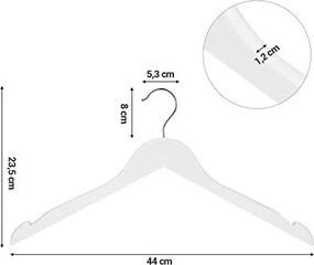 Fából készült ruhafogas, 360°-ban forgatható kampó, csúszásmentes, 44 cm hosszú, fehér
