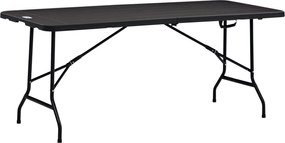Outsunny Összecsukható Kerti Asztal 6 Személyre, Fémvázas Büféasztal, Fa Hatású Terasz Asztal, HDPE, 180 x 75.5 x 73 cm, Sötétszürke | Aosom