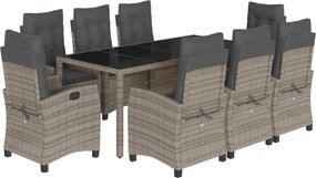 vidaXL 9 részes szürke polyrattan kerti étkezőgarnitúra párnával