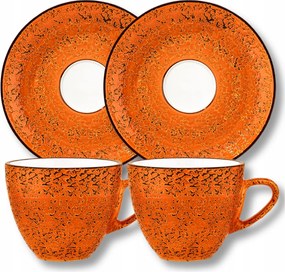 300 ml-es csésze csészealjjal 15 cm Wilmax porcelán narancssárga szett