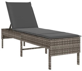 Szürke polyrattan napozóágy párnával 55x200x44 cm