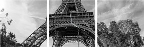 Kép - Eiffel-torony, fekete-fehér (órával) (90x30 cm)