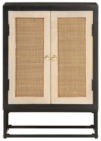 fekete tömör mangófa és vas tálalószekrény 55 x 30 x 76 cm
