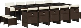 vidaXL 15 részes barna polyrattan kerti ülőgarnitúra párnákkal