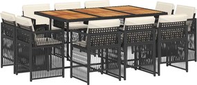 vidaXL 11 részes fekete polyrattan kerti étkezőgarnitúra párnákkal
