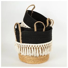 KÉSZLET 3x Szalmakosár bézs/fekete/fehér 25x17x23/28x22x25/35x28x30 cm