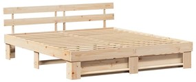 Ágykeret fejtámlával fiókkal Barna 200 x 200 cm Tömör fenyőfa