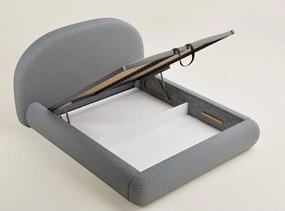 Szürke kárpitozott ágyneműtartós franciaágy ágyráccsal 140x200 cm Maumere – Maison de Rêve