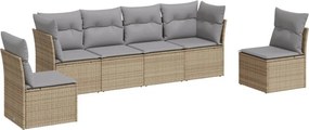 vidaXL 6 részes bézs polyrattan kerti ülőgarnitúra párnával