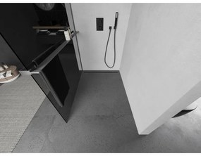 Mexen Kioto+, Walk-In zuhany paraván polccal és akasztóval 110 x 200 cm, 8mm szürke üveg, grafit profil, 800-110-121-66-40
