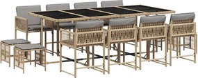 vidaXL 13részes vegyes bézs polyrattan kerti étkezőgarnitúra párnákkal
