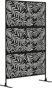 Outsunny 3-panelos szobajelző 122 x 198 cm-es árnyékoló képernyő állvánnyal és fűzfa mintás elválasztó a kerthez, teraszhoz, acél, fekete | Aosom