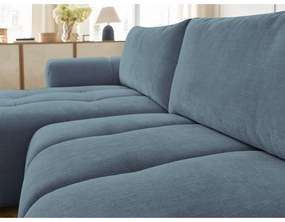 Kék kinyitható-tárolóhelyes sarokkanapé (bal oldali-heverő résszel) Fuji – Bobochic Paris