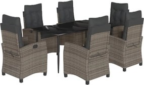 vidaXL 7 részes szürke polyrattan kerti étkezőgarnitúra párnával