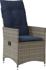vidaXL szürke polyrattan dönthető kerti szék párnákkal