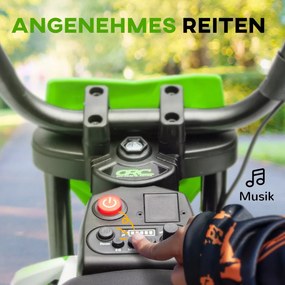 AIYAPLAY elektromos motorkerékpár gyerekeknek, 12 V-os zenés gyermekjármű edzőkerekekkel, zöld