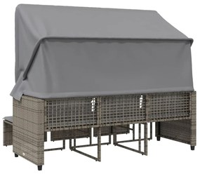 3 személyes szürke polyrattan kerti kanapé baldachinnal/székkel
