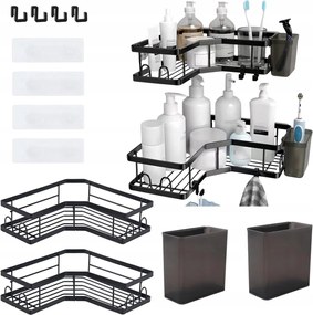 Fürdőszobai Sarokpolc Akasztós Zuhany Loft Fekete Fúrás Nélkül 2X