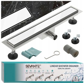 Lineáris lefolyó 90 cm Flat fehér üveg rozsdamentes acél Sevante