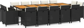 vidaXL 15 részes fekete polyrattan kerti étkezőgarnitúra párnákkal