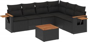 vidaXL 7 részes fekete polyrattan kerti ülőgarnitúra párnával
