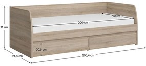 Egyszemélyes ágy 90 cm Nordanas 28 (szonoma tölgy) (ágyráccsal) (tárolóhellyel). 1097190