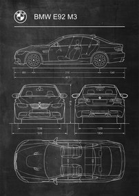 Poszter Bmw E92 M3 Retro Patent Poster diagram