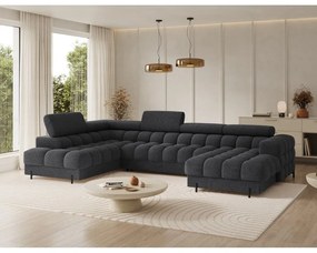 Sötétszürke buklé kinyitható sarokkanapé (bal oldali-U alakú) Feraria – ELTAP
