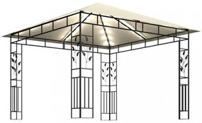 krémszínű pavilon szúnyoghálóval/LED fényfüzérrel 3x3x2,73 m