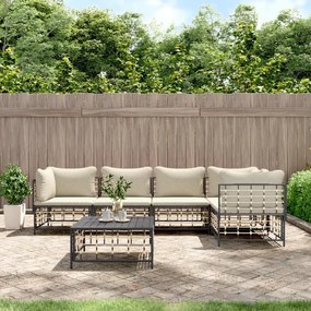 6 részes antracitszürke polyrattan kerti ülőgarnitúra párnákkal