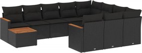 vidaXL 11 részes fekete polyrattan kerti ülőgarnitúra párnákkal