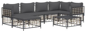 7 részes antracitszürke polyrattan kerti ülőgarnitúra párnákkal