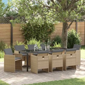 vidaXL Kert étkező szett 9 pcs Bézs polirattan