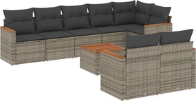 vidaXL 9 részes szürke polyrattan kerti ülőgarnitúra párnákkal