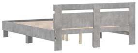 betonszürke ágykeret fejtámlával és LED-del 140x190 cm